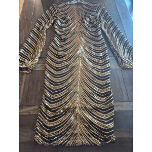 Fashion Nova Moonlight Gold Sequin Midi Dress L